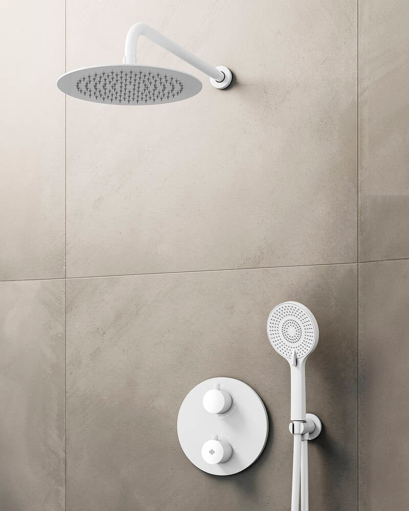CONJ. EMPOTR. TERMOSTÁTICO ROUND BLANCO + ROCIADOR PARED