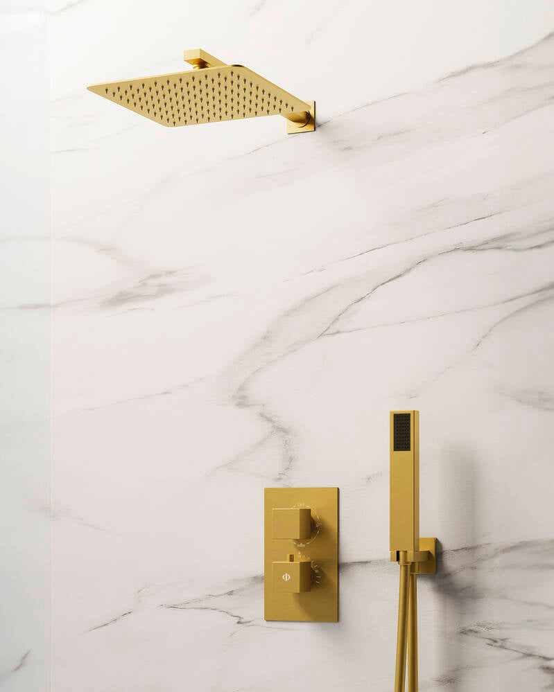 CONJ. EMPOTR. TERMOSTÁTICO ORION ORO + ROCIADOR PARED
