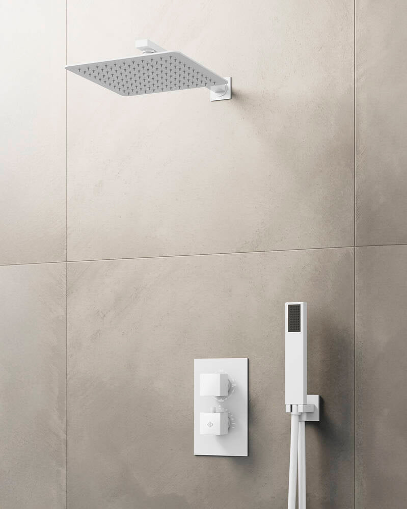 CONJ. EMPOTR. TERMOSTÁTICO ORION BLANCO + ROCIADOR PARED