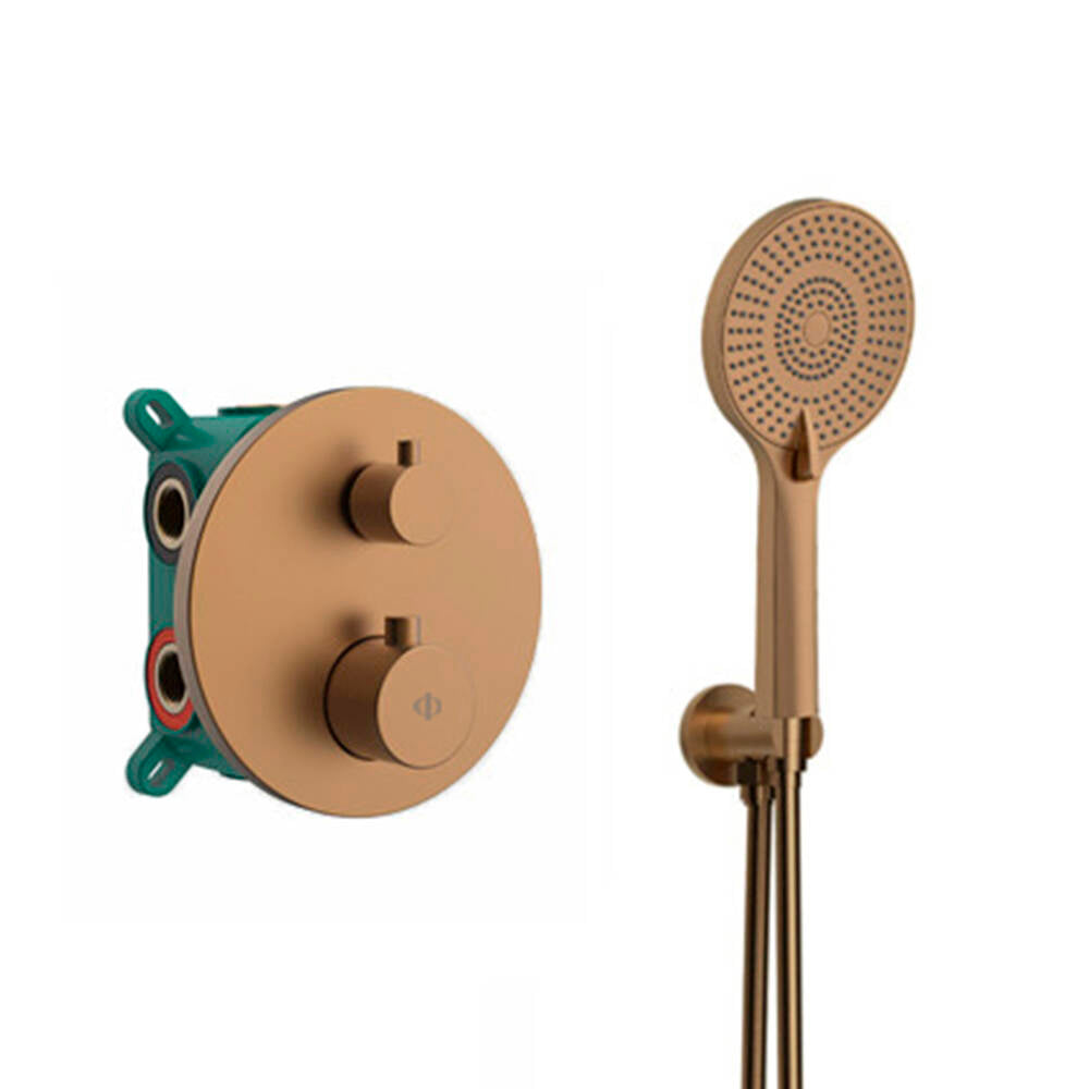 CONJUNTO EMPOTRAR 2/3 FUN. TERMOSTATICO ROUND COBRE