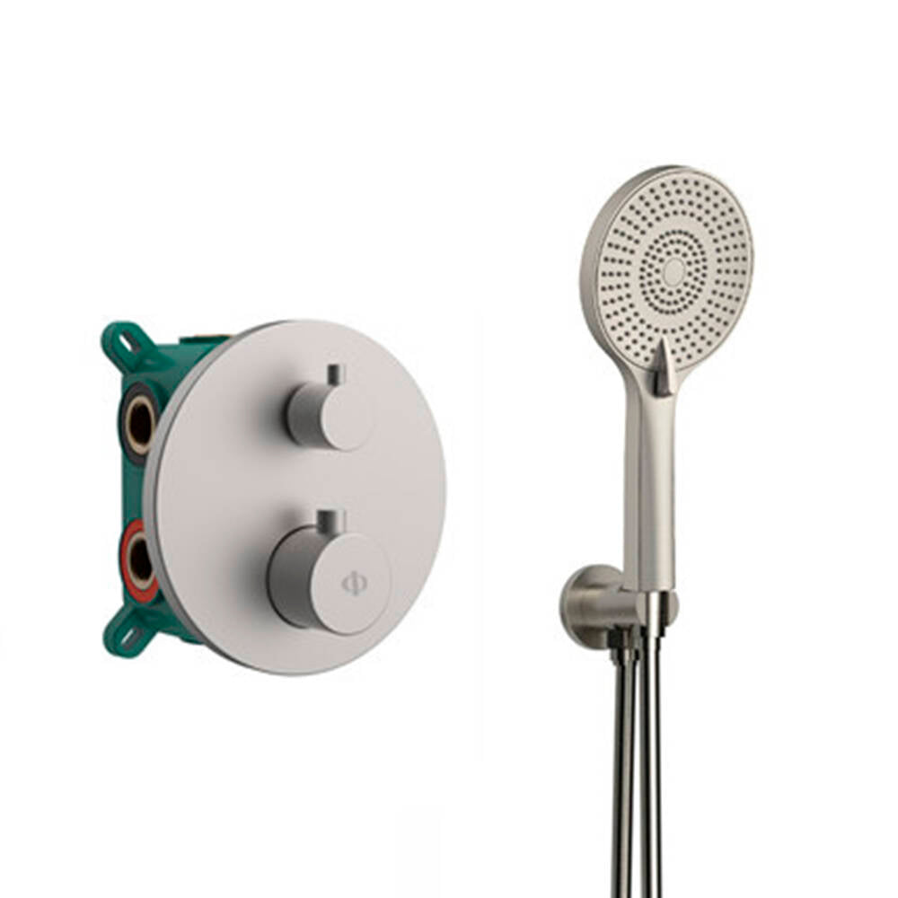 CONJUNTO EMPOTRAR 2/3 FUN. TERMOSTATICO ROUND NICKEL
