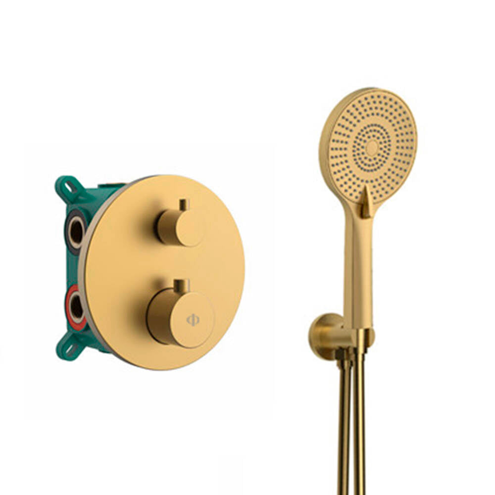 CONJUNTO EMPOTRAR 2/3 FUN. TERMOSTATICO ROUND ORO