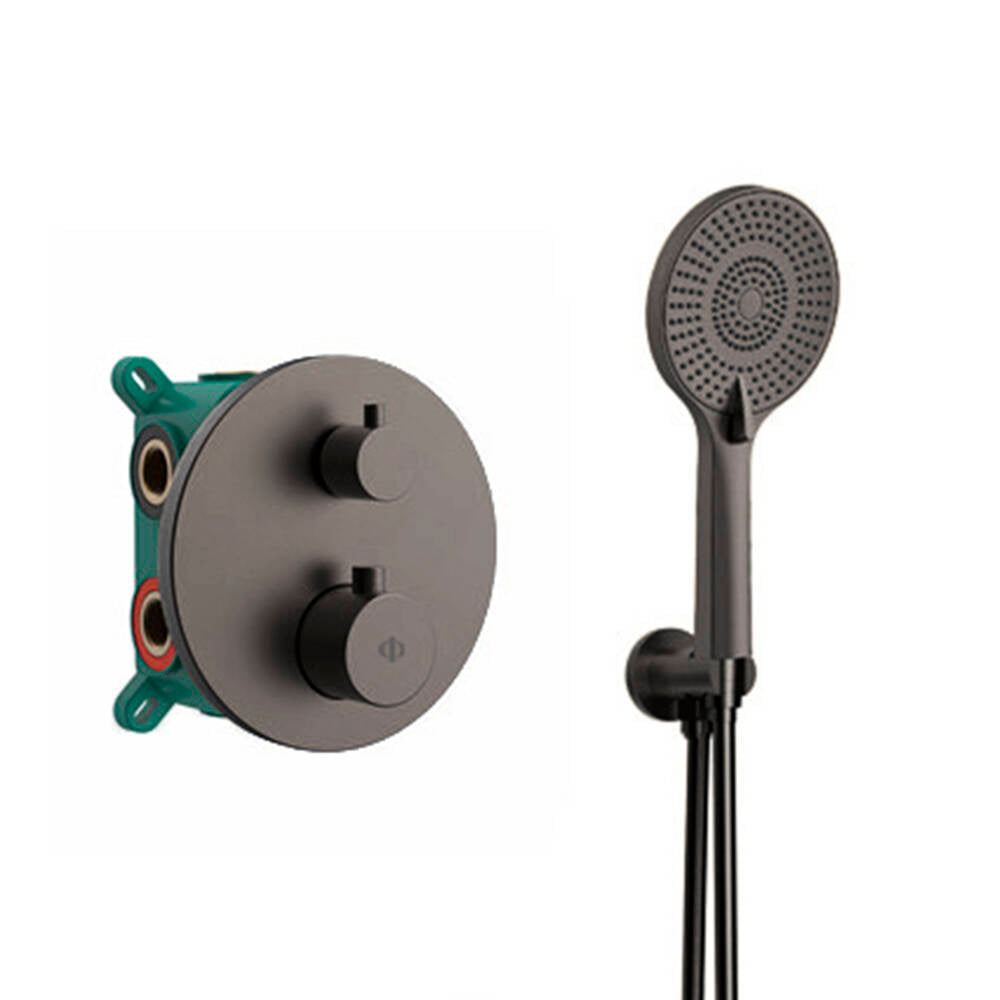 CONJUNTO EMPOTRAR 2/3 FUN. TERMOSTATICO ROUND TITANIO